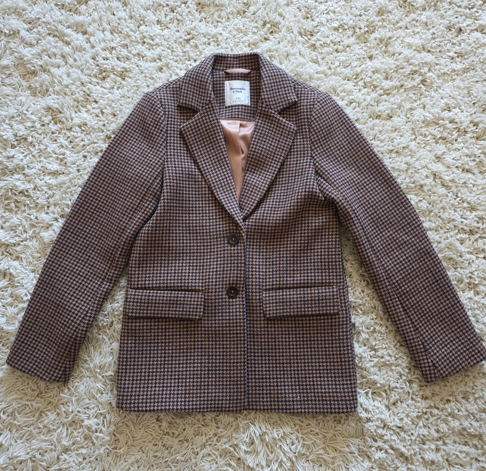 Abercrombie & Fitch Wool Blend Houndstooth Blazer Coat